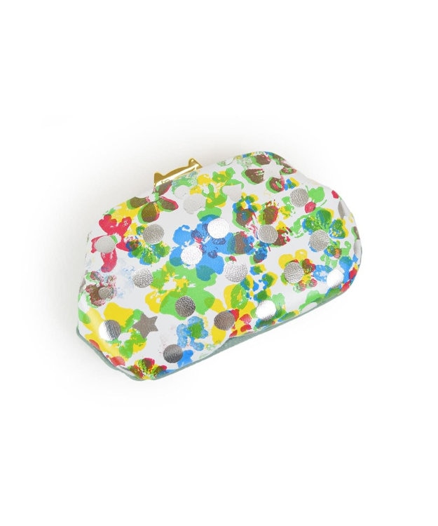 tsumori chisato CARRY ドットフラワーネコ　がま口　小銭入れ　マルチケース グリーン