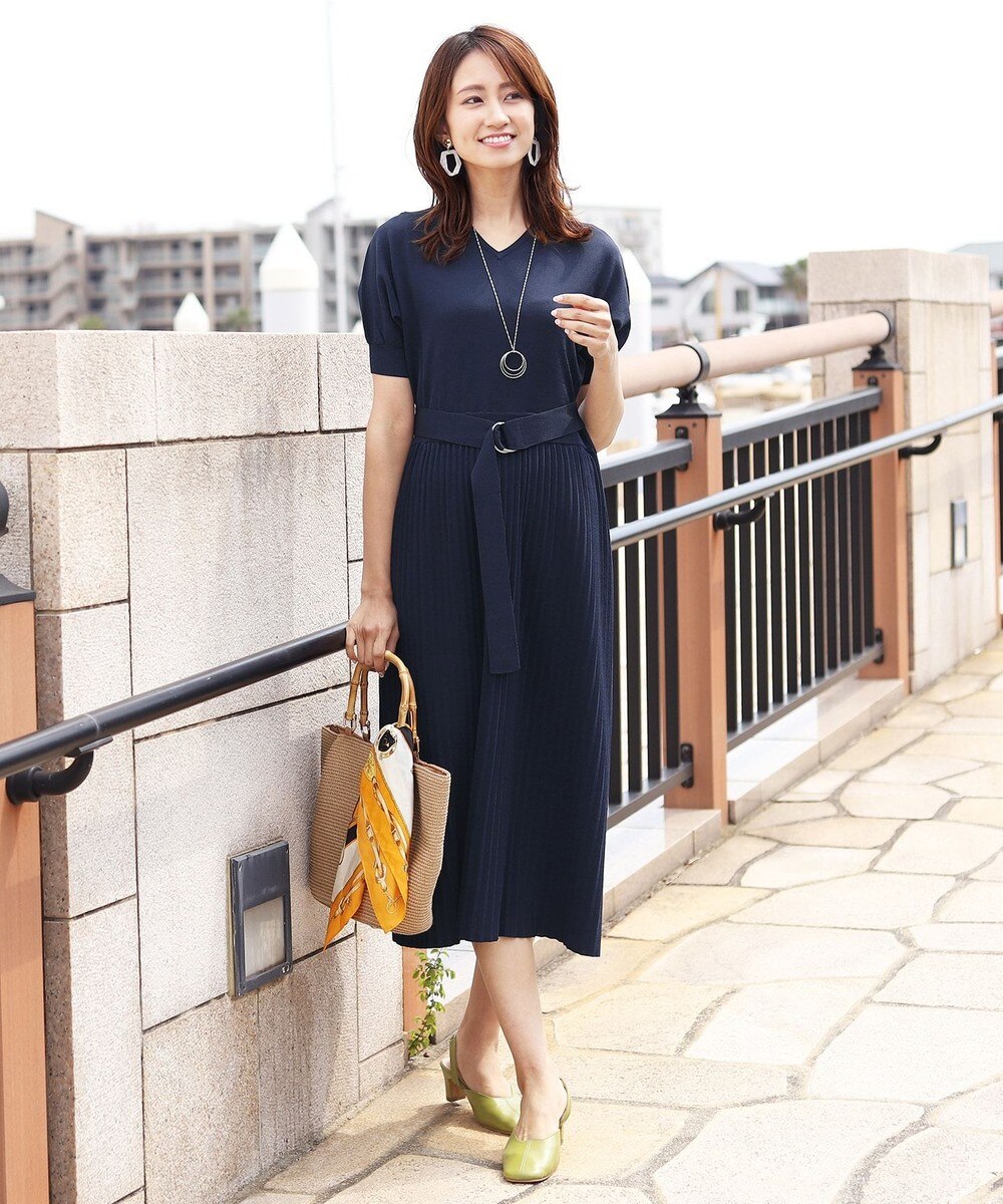 【洗える】大人可愛いドルマンサマーニットプリーツワンピース