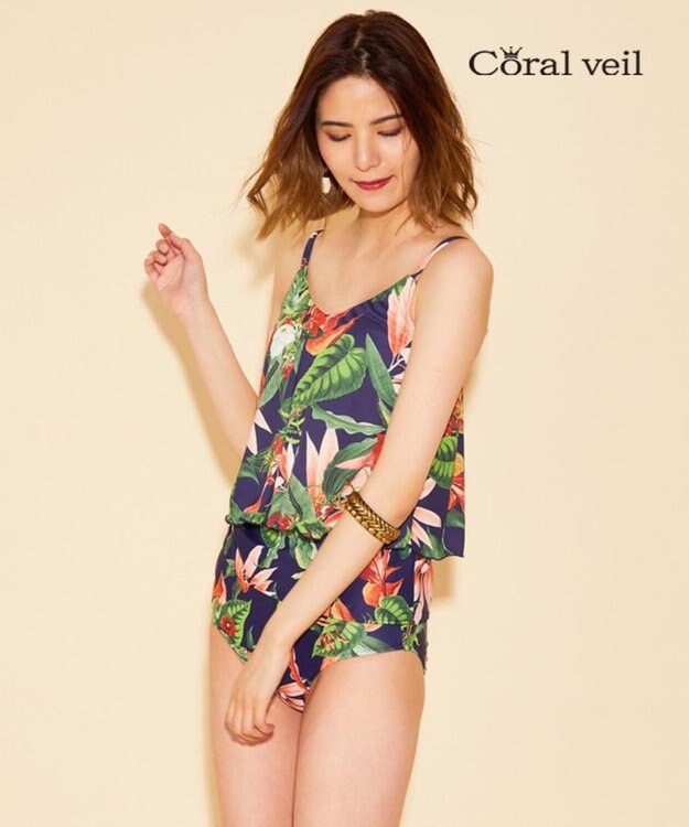 San-ai Resort（三愛水着楽園） 【Coral veil】Lily Garden　ガウチョ 3点セット 9号/11号 ネイビー
