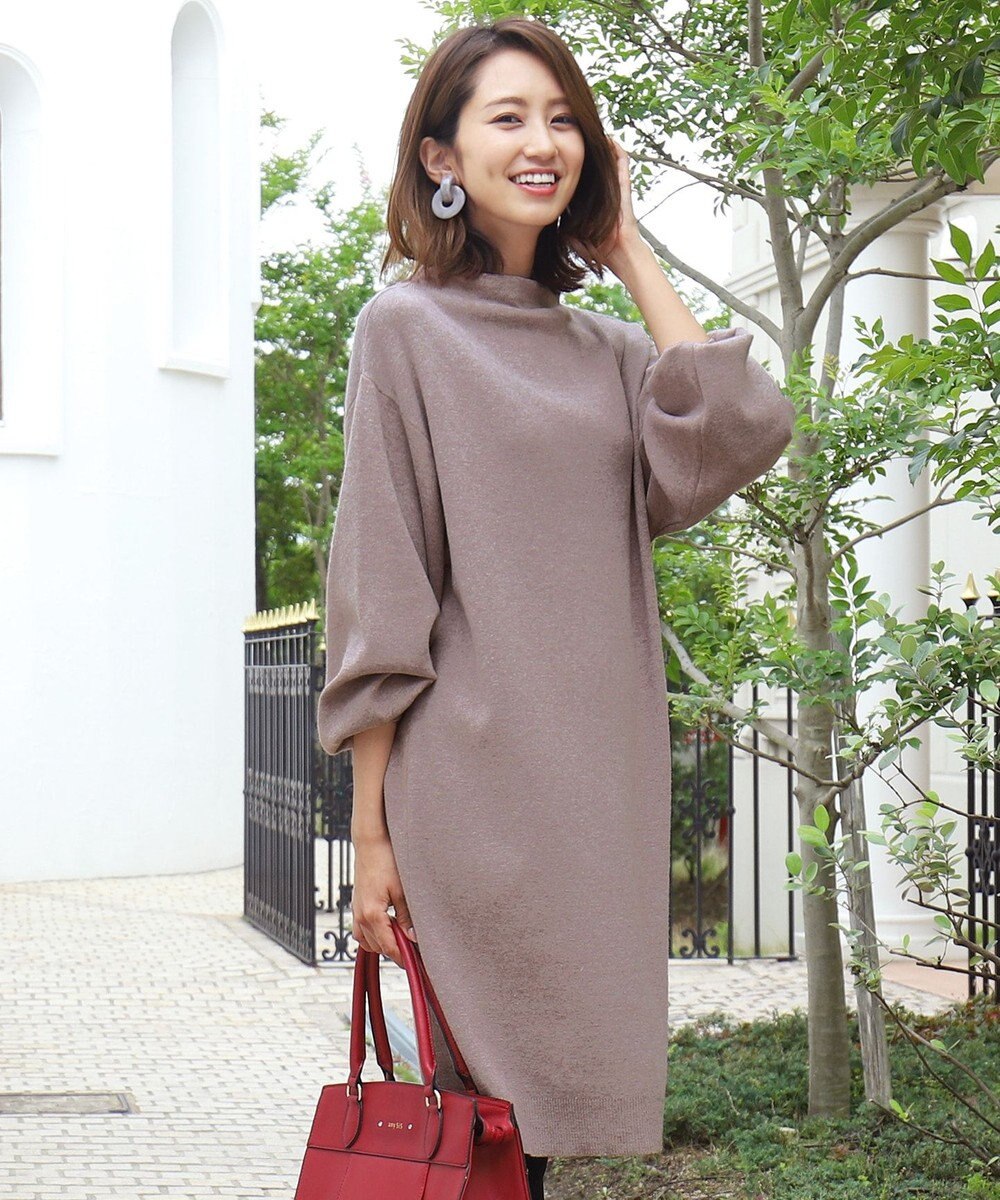 Tiaclasse L 【洗える】着心地抜群のボトルネック袖コンニットワンピース 