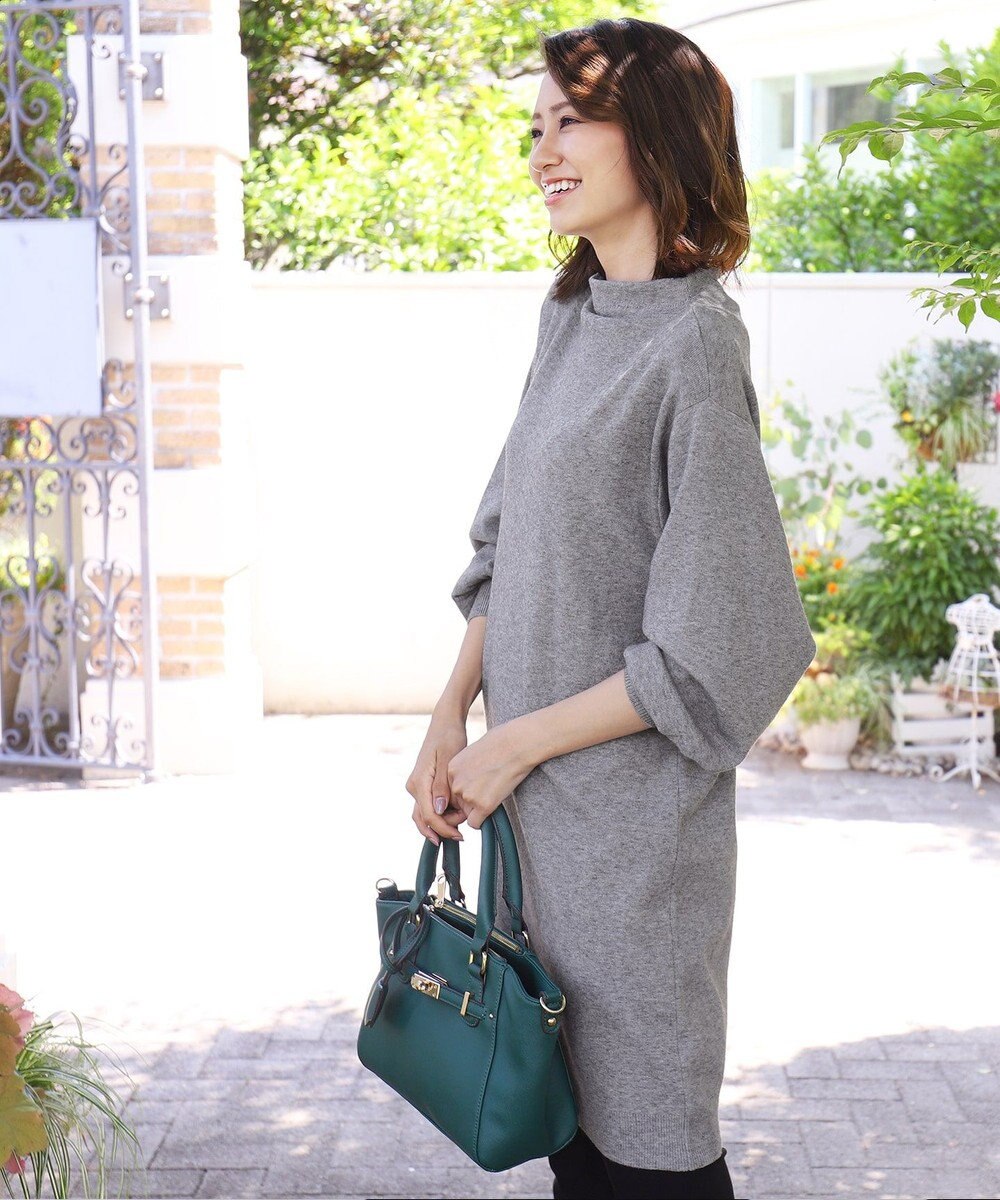 Tiaclasse L 【洗える】着心地抜群のボトルネック袖コンニットワンピース 