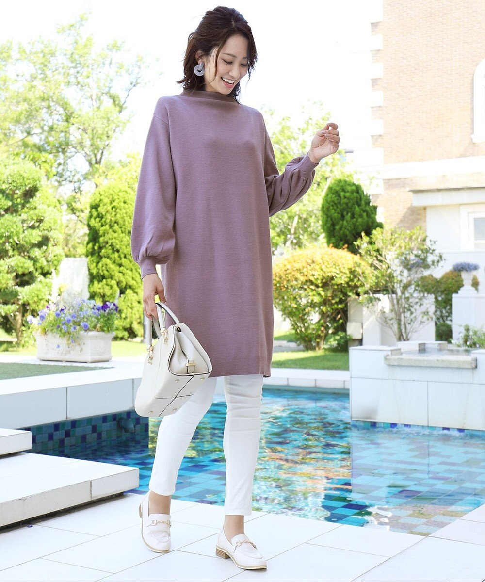 Tiaclasse L 【洗える】着心地抜群のボトルネック袖コンニットワンピース 