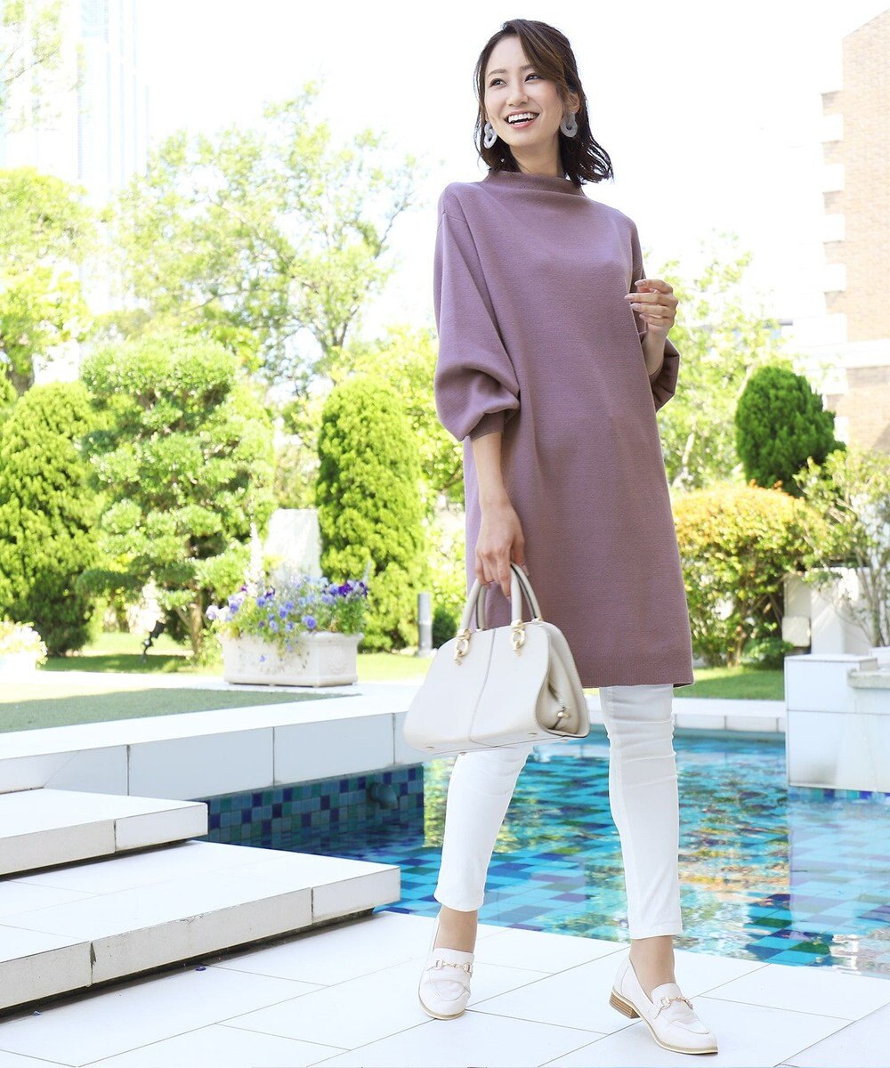 Tiaclasse L 【洗える】着心地抜群のボトルネック袖コンニットワンピース 