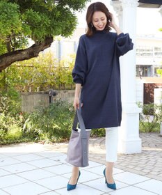 Tiaclasse L 【洗える】着心地抜群のボトルネック袖コンニットワンピース