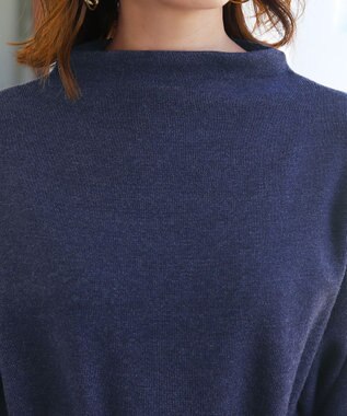 Tiaclasse L 【洗える】着心地抜群のボトルネック袖コンニットワンピース ネイビー