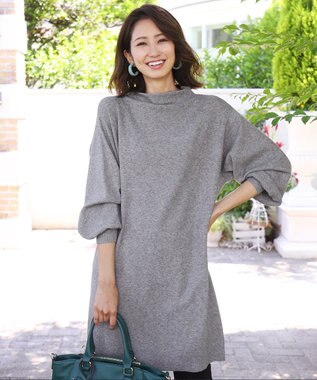 Tiaclasse L 【洗える】着心地抜群のボトルネック袖コンニットワンピース グレー