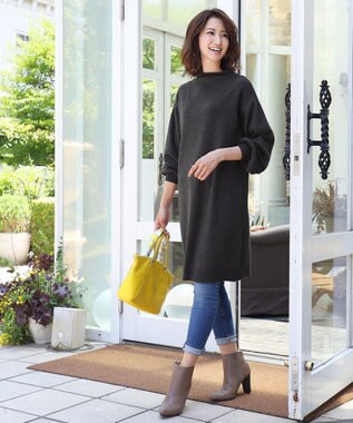 Tiaclasse L 【洗える】着心地抜群のボトルネック袖コンニットワンピース ブラック