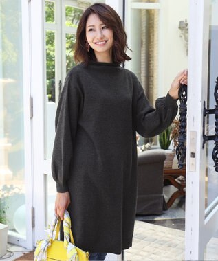 Tiaclasse L 【洗える】着心地抜群のボトルネック袖コンニットワンピース
