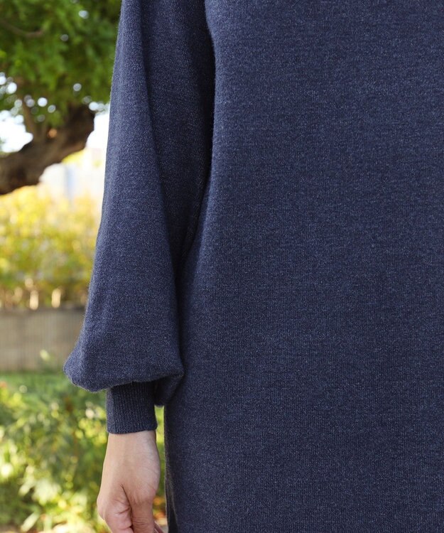 Tiaclasse L 【洗える】着心地抜群のボトルネック袖コンニットワンピース ネイビー