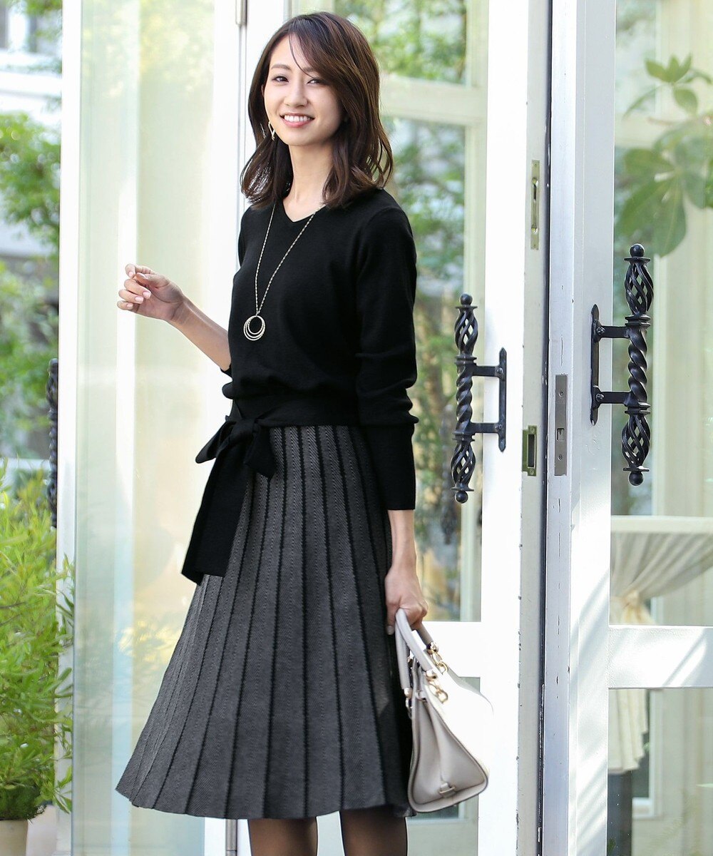 【洗える】1枚で着映えするヘリンボンニットワンピース