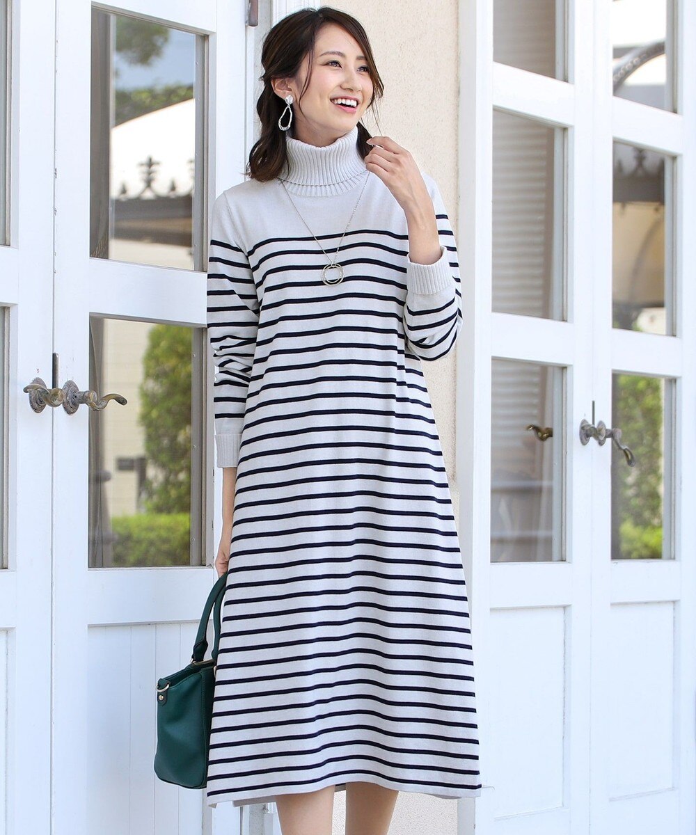【洗える】体型カバーも叶うパネルボーダーニットワンピース