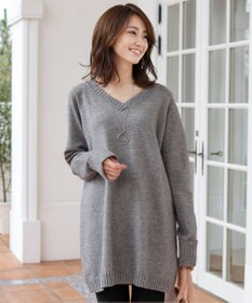 Tiaclasse L 【洗える】もっちり素材のVネックリブニットチュニック