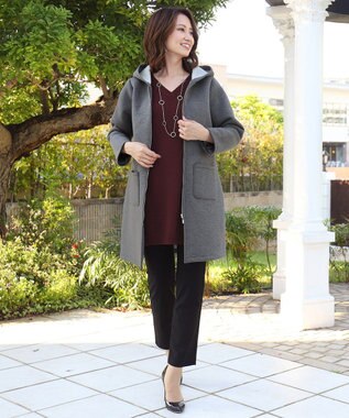 Tiaclasse L 【洗える】もっちり素材のVネックリブニットチュニック バーガンディ