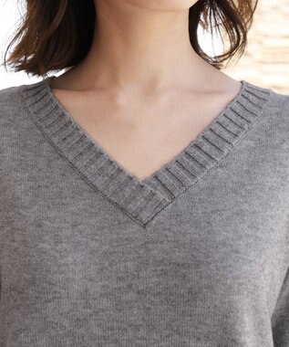 Tiaclasse L 【洗える】もっちり素材のVネックリブニットチュニック グレー