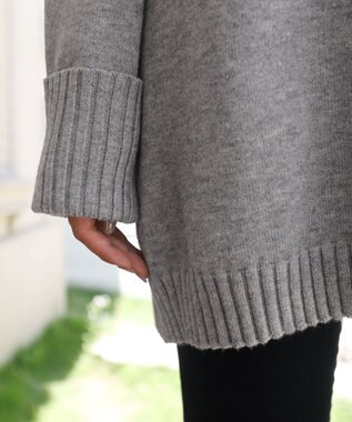 Tiaclasse L 【洗える】もっちり素材のVネックリブニットチュニック グレー