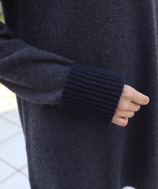 Tiaclasse L 【洗える】もっちり素材のVネックリブニットチュニック ネイビー