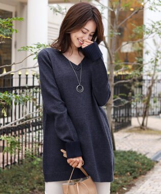 美品  約38,000円 Vネック リブニット チュニック 38 黒 zzftna7851-m.jpg