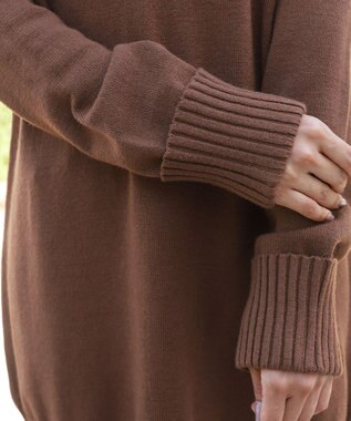 Tiaclasse L 【洗える】もっちり素材のVネックリブニットチュニック ブラウン