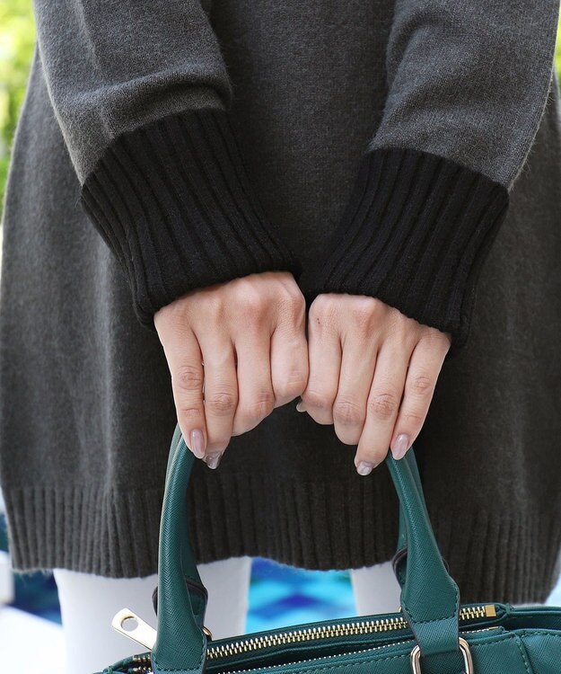 Tiaclasse L 【洗える】もっちり素材のVネックリブニットチュニック チャコールグレー