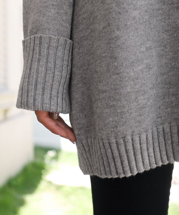 Tiaclasse L 【洗える】もっちり素材のVネックリブニットチュニック グレー