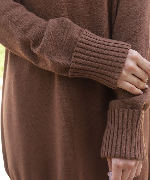 Tiaclasse L 【洗える】もっちり素材のVネックリブニットチュニック ブラウン