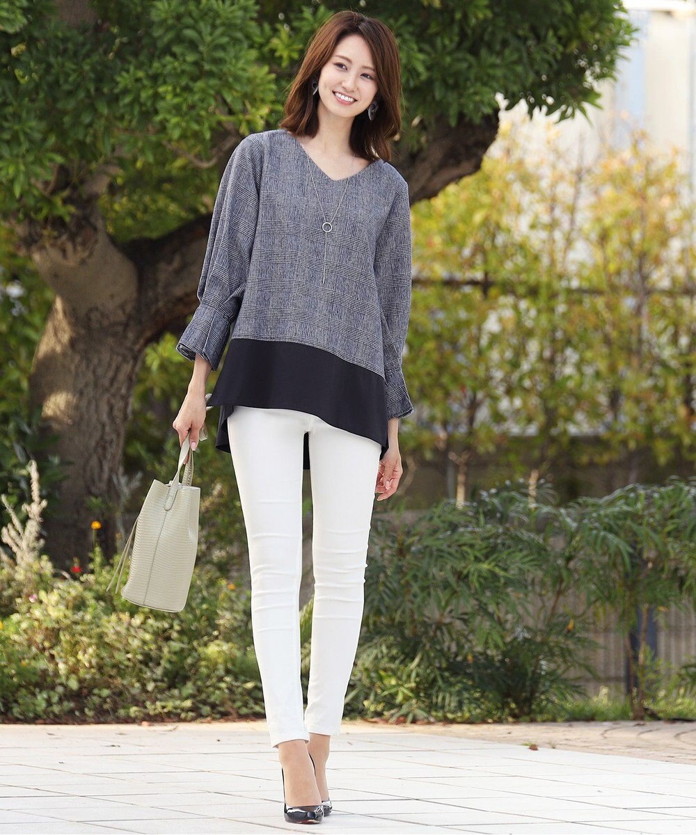 洗える 異素材を組み合わせたチェック柄コンビフレアトップス Tiaclasse ファッション通販 公式通販 オンワード クローゼット