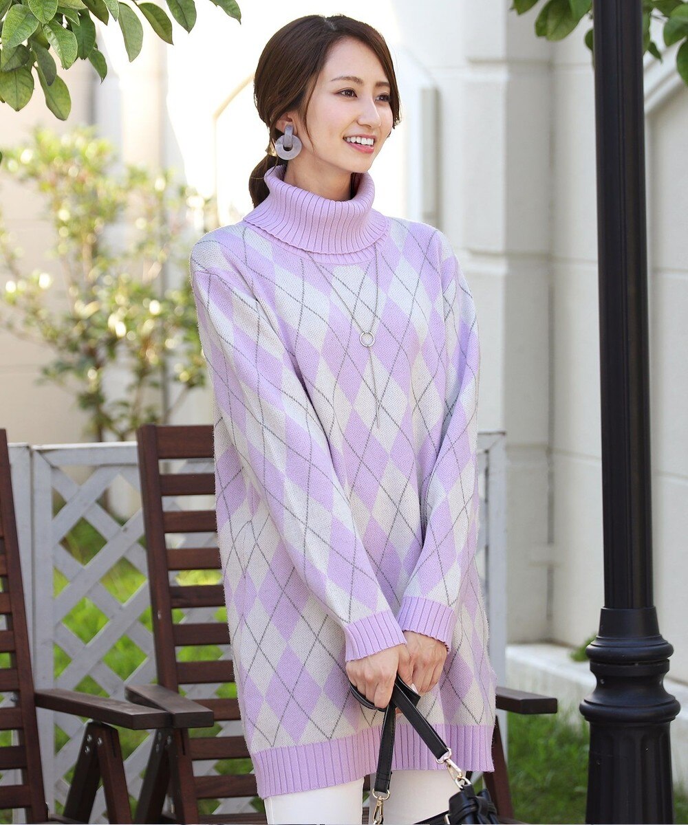 【洗える】もっちり素材のアーガイルニットチュニック