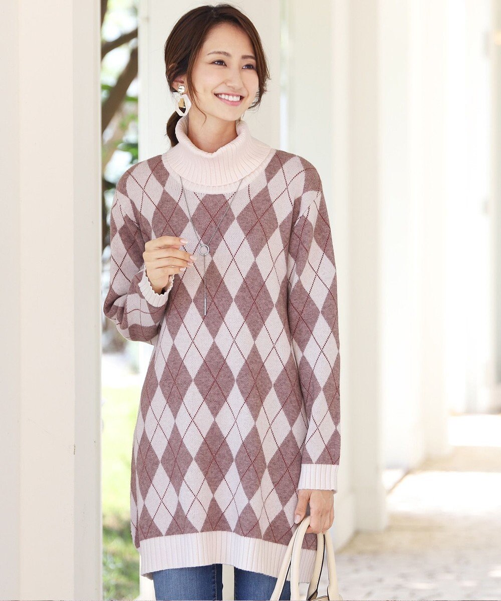 洗える もっちり素材のアーガイルニットチュニック Tiaclasse ファッション通販 公式通販 オンワード クローゼット