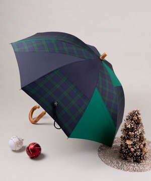  【UVカット90%以上】【限定/日本製】プラスリング 晴雨兼用傘（長ショート）GRN-CHK SR265