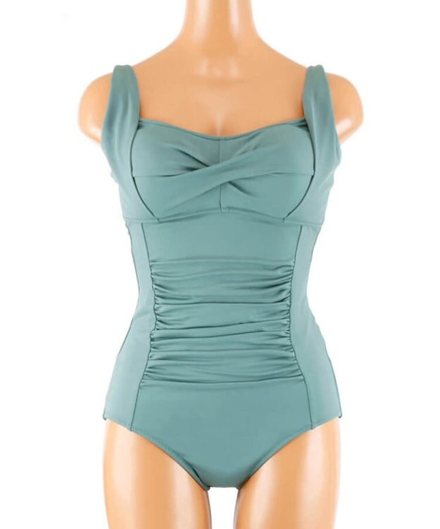 San-ai Resort（三愛水着楽園） 【SALE】【Coral veil】Solid　ナチュラルシェイプ ワンピース水着 9号/11号 グリーン