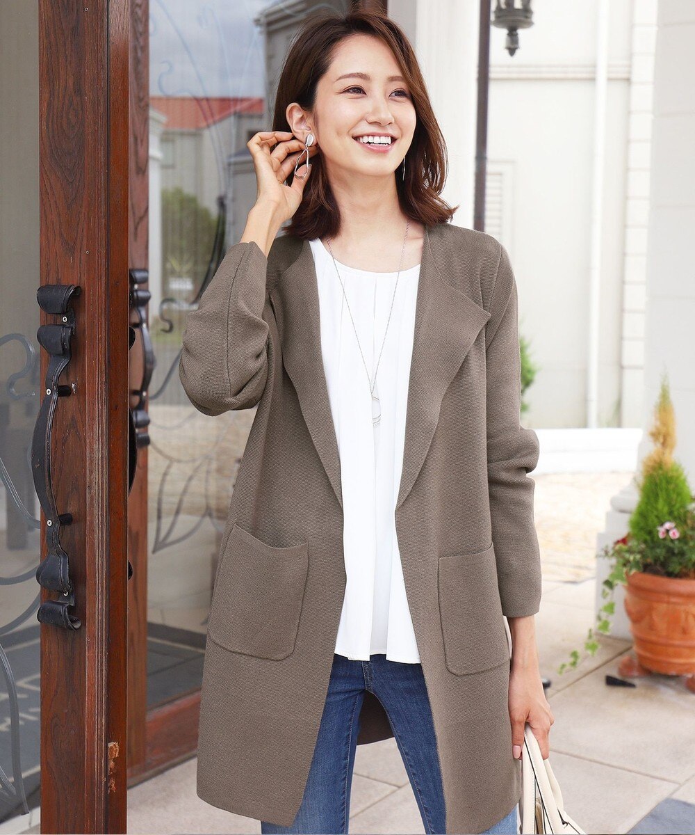 【洗える】ミラノリブ編みの着流しトッパーカーディガン