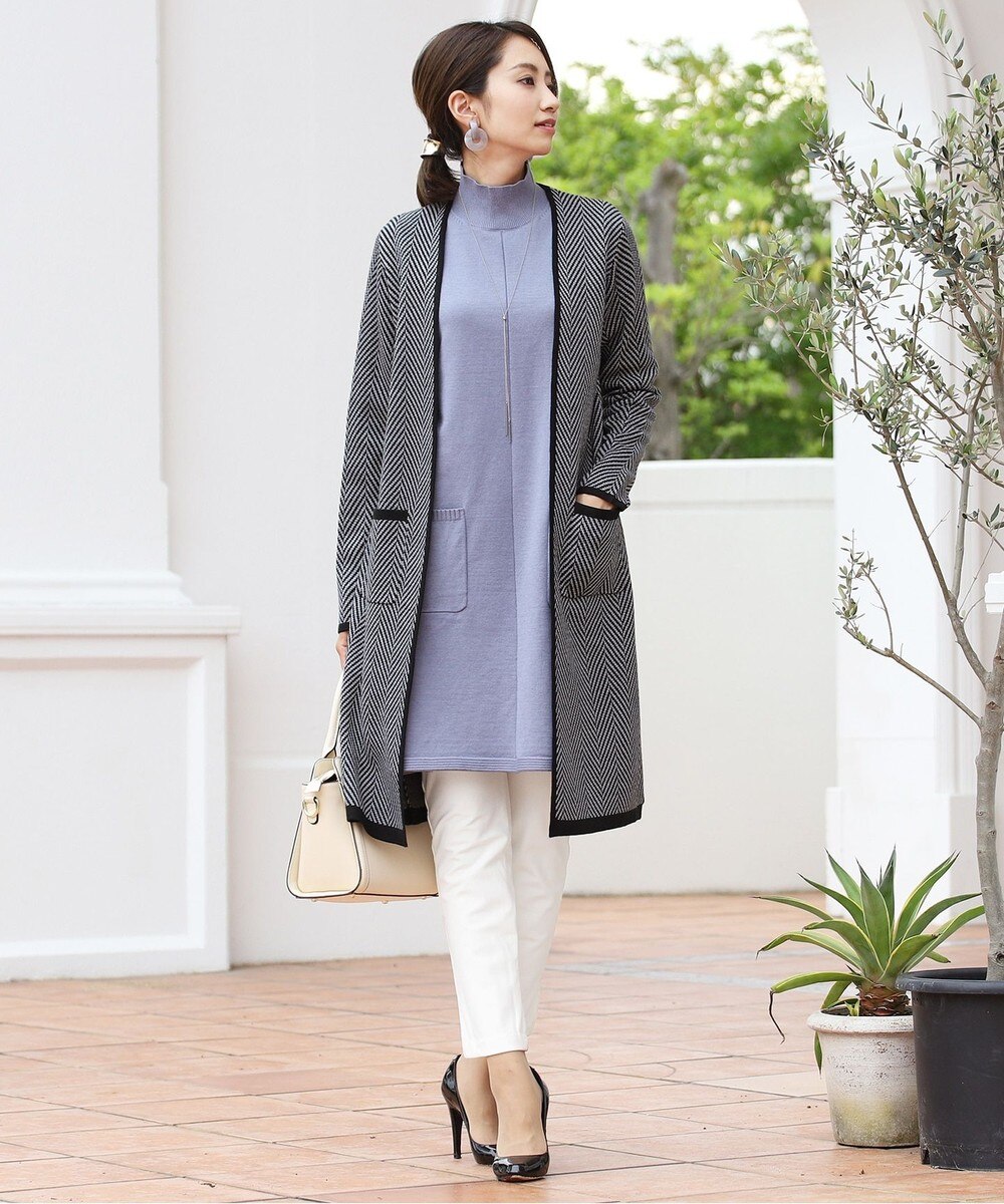 【洗える】品格漂うヘリンボンニットカーディガン