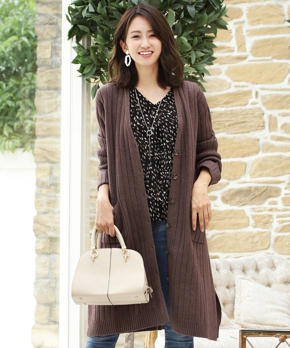 【洗える】大人シックなワイドリブロングカーディガン