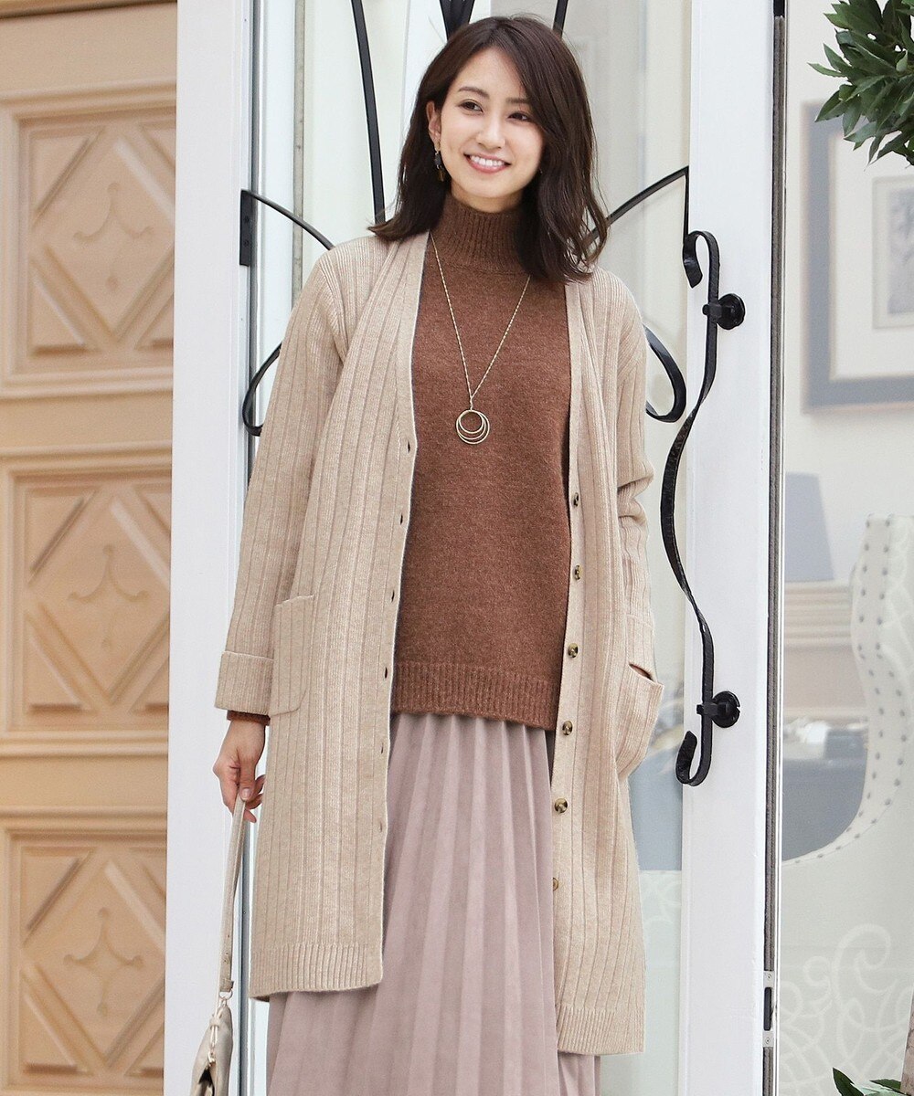 【オンワード】 Tiaclasse>トップス 【洗える】大人シックなワイドリブロングカーディガン ベージュ L レディース 【送料無料】