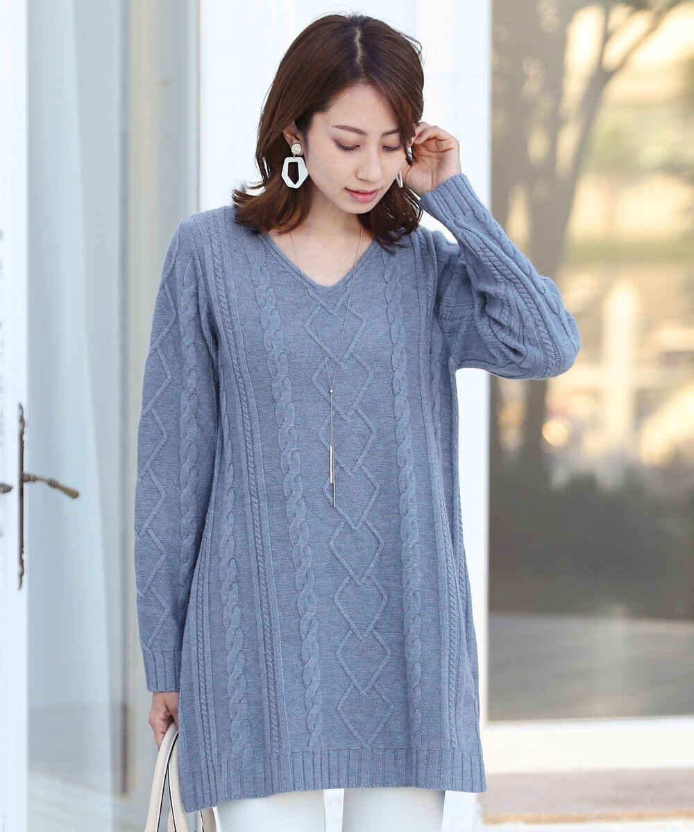 【洗える】体型カバーも叶うVネックケーブルニットチュニック