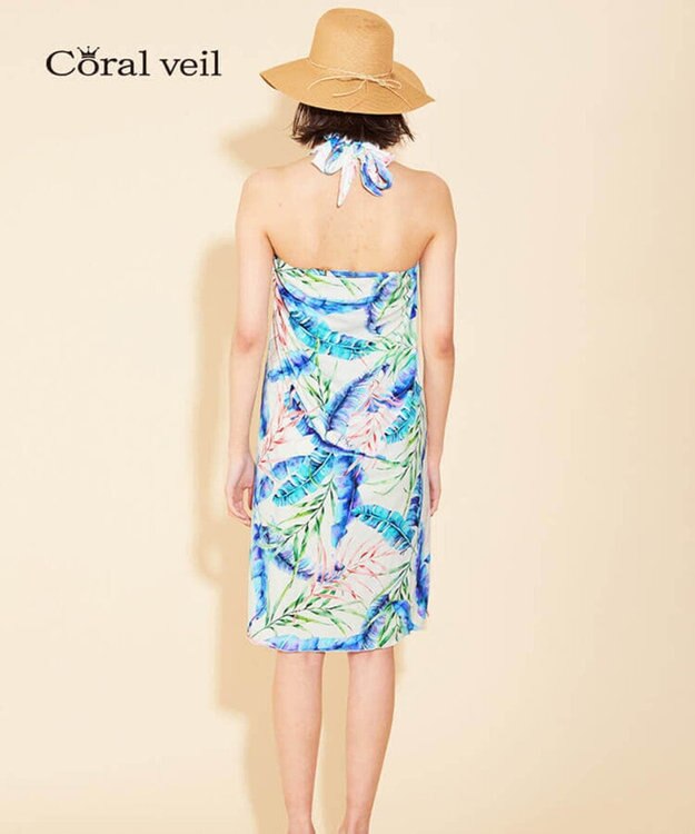 San-ai Resort（三愛水着楽園） 【SALE】【Coral veil】Mix Leaf　パレオワンピース 3点セット 9号/11号 オフホワイト