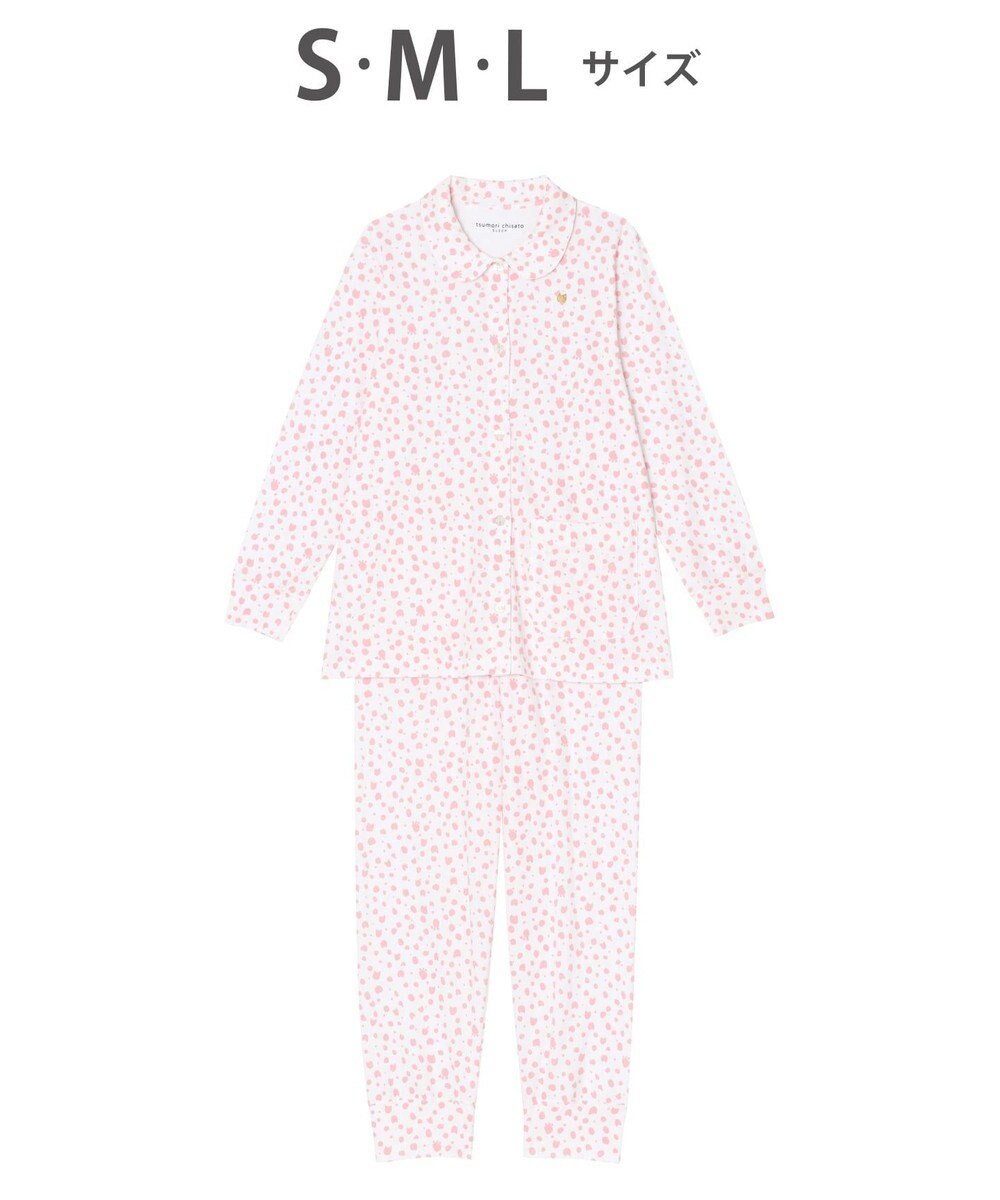 tsumori chisato SLEEP パジャマ　ロング袖ロング丈　ドット柄とネコ刺繍　/ワコール　UDX513 アイボリー