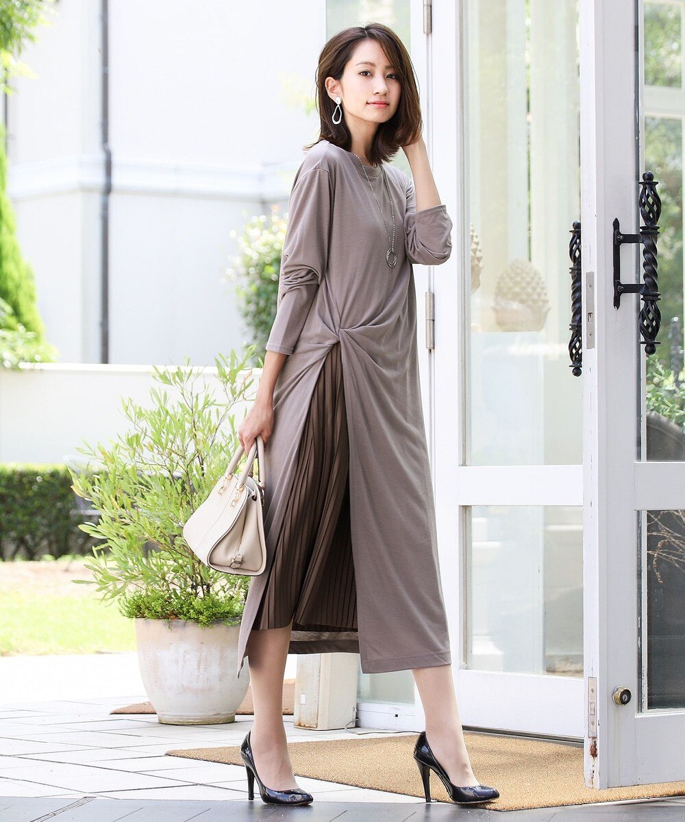 【リラックス・洗える】重ね着が楽しめるカットソーワンピ＆プリーツキャミワンピ