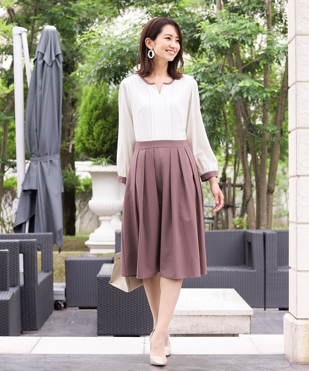 【洗える】大人上品なカラー配色ブラウスワンピース