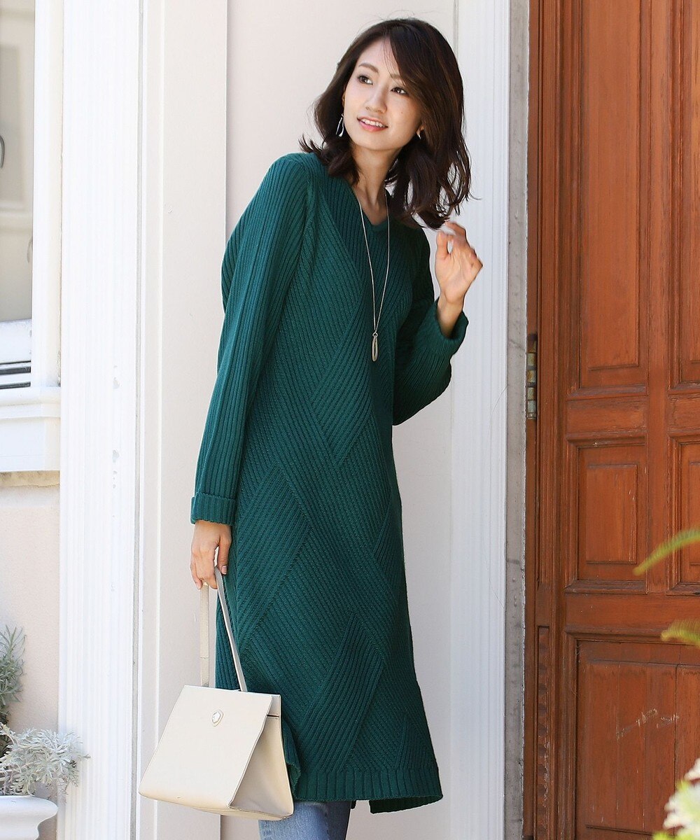 【洗える】表情豊かなジグザグニット編みワンピース