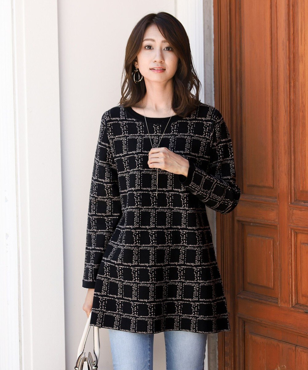 【洗える】ツイード柄ニットチュニック