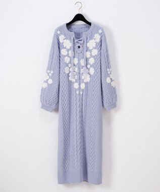 刺繍ケーブルニットワンピース ラベンダー 36