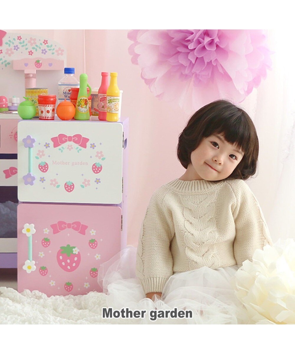 【オンワード】 Mother garden>おもちゃ マザーガーデン 木製 ままごと 冷蔵庫 組み立て 野いちご 《フローラル柄》 ピンク（淡） 0 【送料無料】