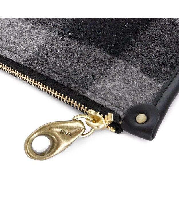 IBIZA プエブロ　ウール/牛革　クラッチバッグ グレー