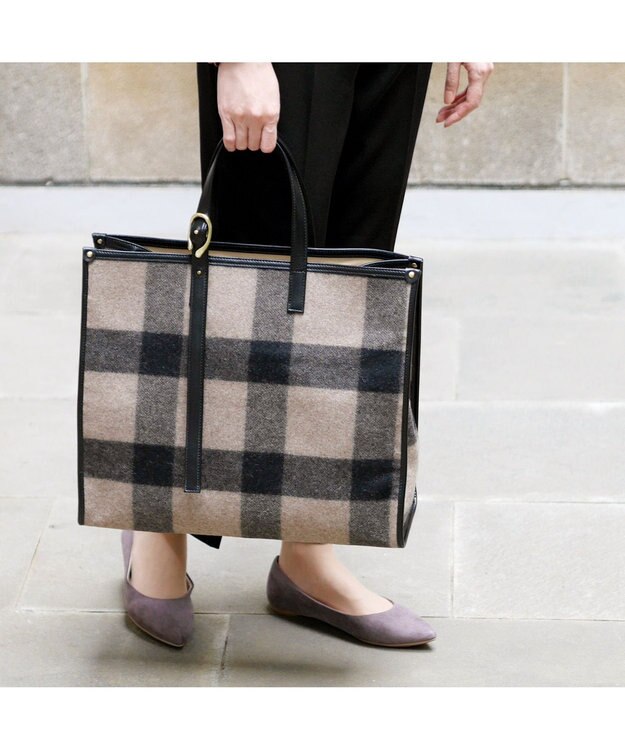 IBIZA プエブロ　ウール/牛革　ハンドバッグ(L) ベージュ