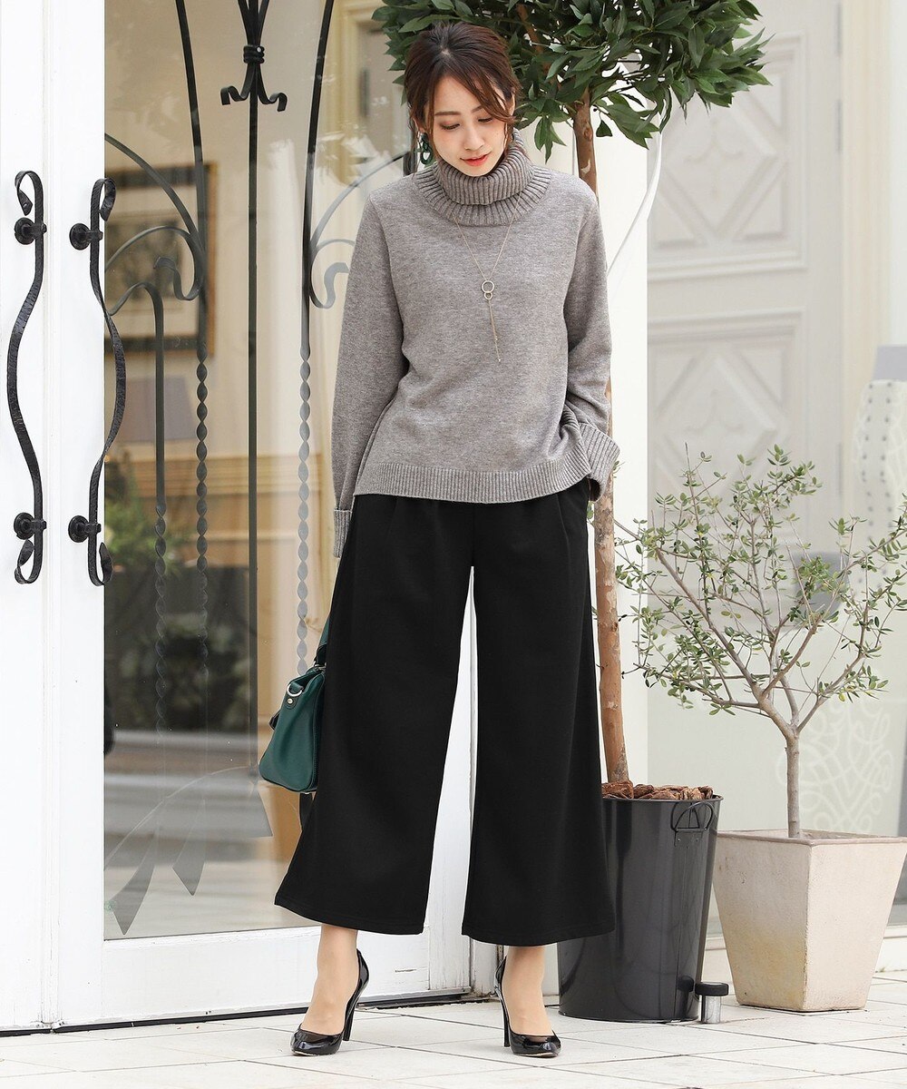 【洗える】滑らかな肌触りの裏起毛ワイドパンツ