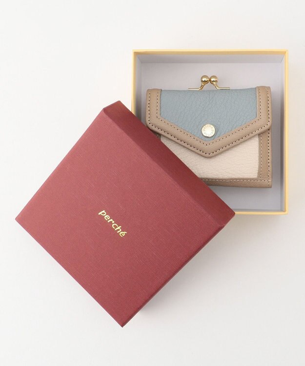 UNBILLION ペルケ perche トリミング配色外ガマミニウォレット ミックスブルー