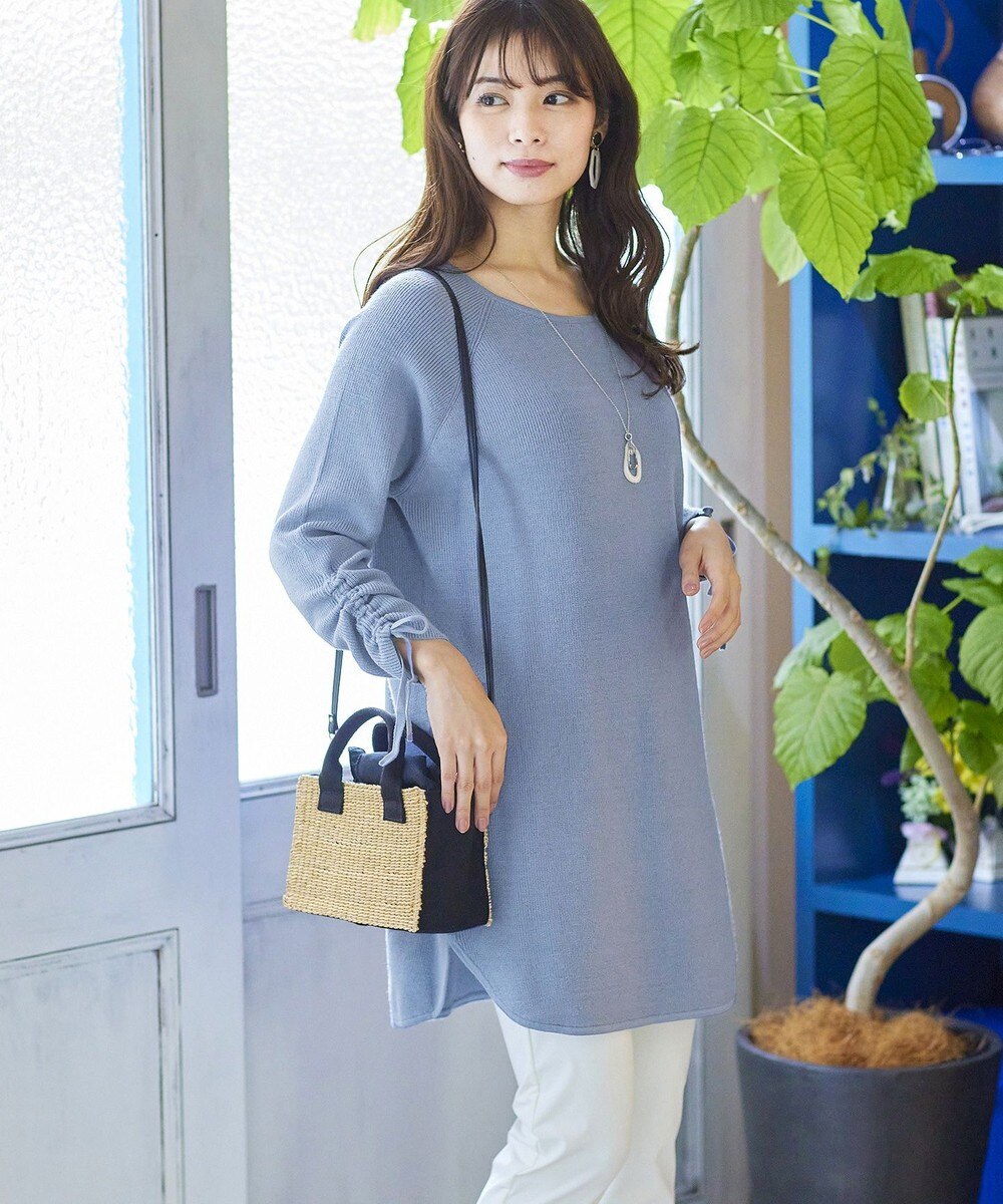 【洗える】大人上品なシャーリングニットチュニック