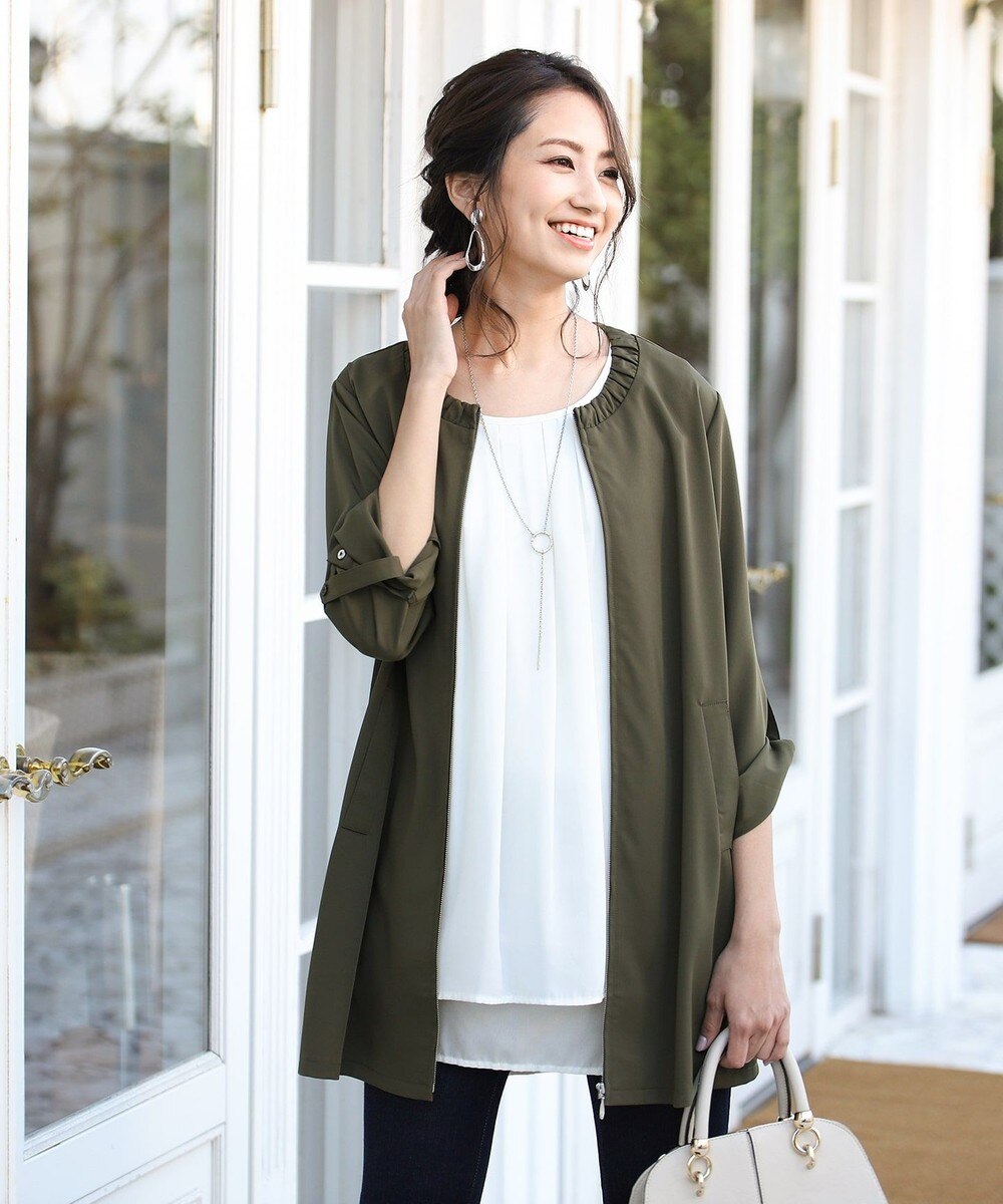 【洗える】大人可愛い衿ギャザーミディアムコート