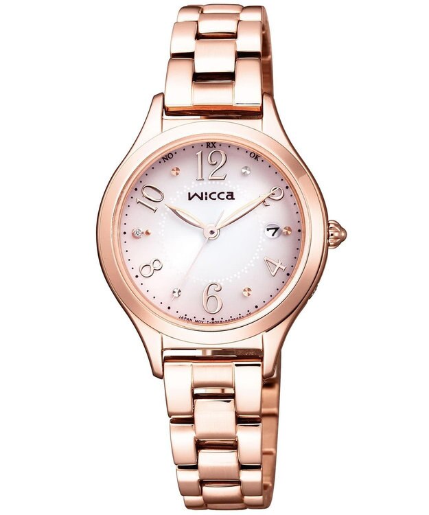 CITIZEN 【ソーラーテック電波時計】wicca ときめくダイヤ 日付あり バンド調整が簡単 5気圧防水 ピンクゴールド